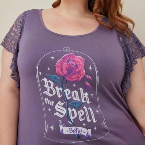 Torrid Beauty and the Beast Break Spell Belle Flutter Sleeve Top Purple 1X - Picture 9 of 9